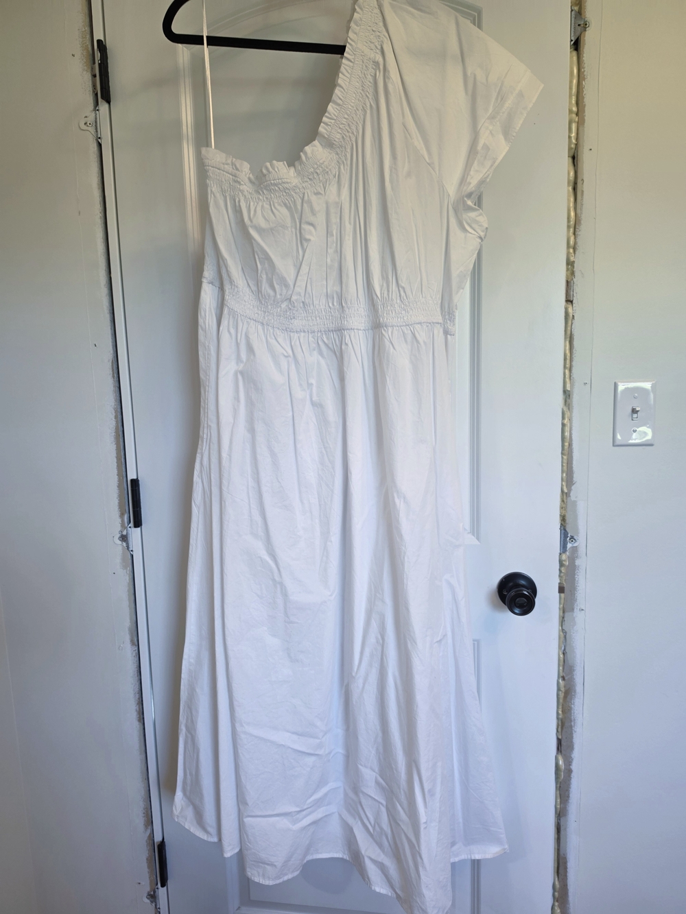 J. Crew White One-Shoulder Smocked-Waist Dress